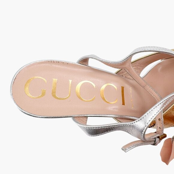 Gucci Angel Platform Sandals Size 40 US 10 Gold Silver GG Criss Cross High Heel - Picture 14 of 15